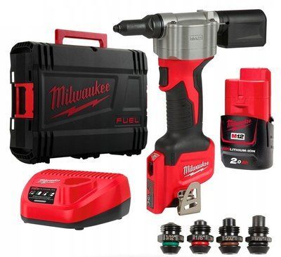 Заклепочник акумуляторний MILWAUKEE, M12 BPRT-201X діаметр заклепок 2,4-4,8мм (зарядний пристрій С12 С, 1 акумулятор М12 В2 2Аг, 4933464405 фото