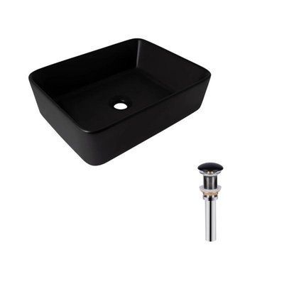 Комплект Qtap Tern: Раковина накладна прамокутна 480х370х135 мм Matt Black + Донний клапан PU03 SD00053424 фото