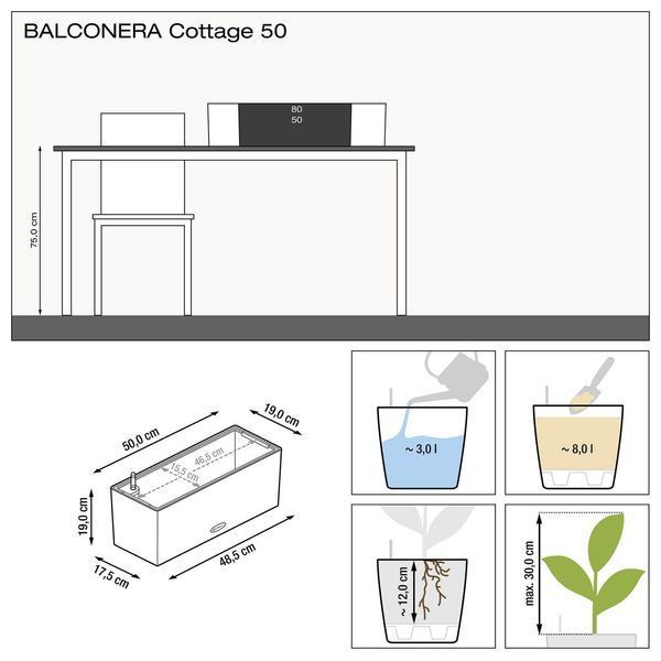 Вазон Lechuza Balconera Cottage 50, графітовий чорний 15609 фото