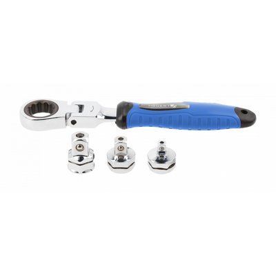 Ключ з трищіткою та шарніром, зі змінними адаптерами HOEGERT 1/2". 3/8" 1/4" (HT1R395), розмір: 19 5902801374098 фото