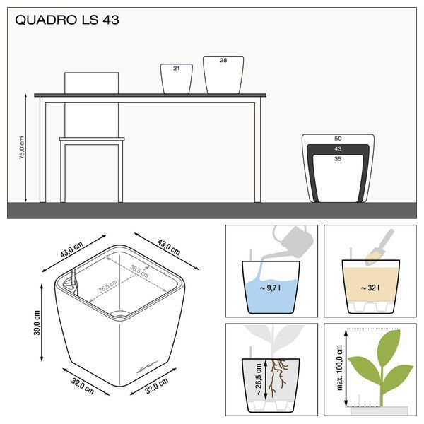 Вазон Lechuzа Quadro Premium LS 43, білий 16180 фото