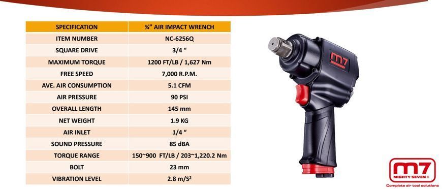 Пневмогайкокрут Mighty Seven NC-6256Q 3/4" 1627Нм, 7000об/хв міні NC-6256Q фото