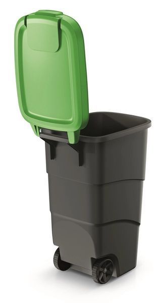 Бак для сміття Prosperplast Wheeler 90 л, антрацит, зелена кришка 5905197462950 фото