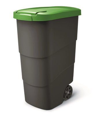 Бак для сміття Prosperplast Wheeler 90 л, антрацит, зелена кришка 5905197462950 фото