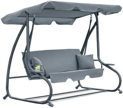 Садова гойдалка - лежак 2в1 "Relax Plus" FunFit 3 місна з навісом і подушками для двору саду тераси (Сіра) 1604 фото