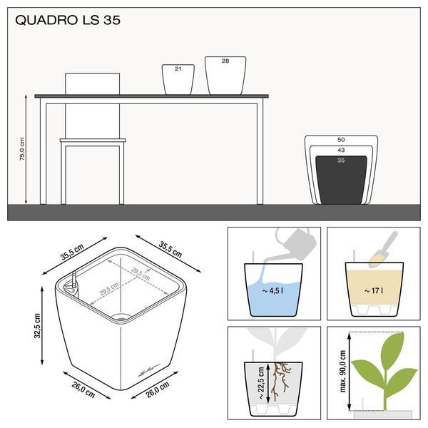 Вазон Lechuzа Quadro Premium LS 35, сіро-коричневий 16165 фото