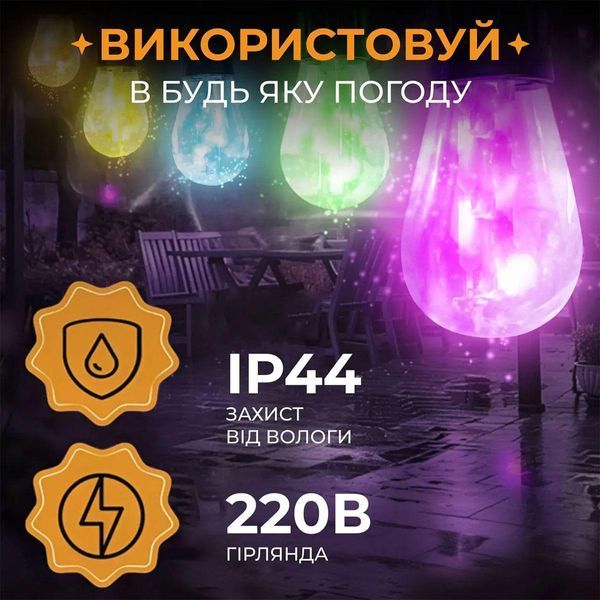 Гірлянда вулична у стилі ретро світлодіодна мультиколор S14 на 10 LED ламп завдовжки 5 метрів S14ML Garlando S14ML S14ML фото