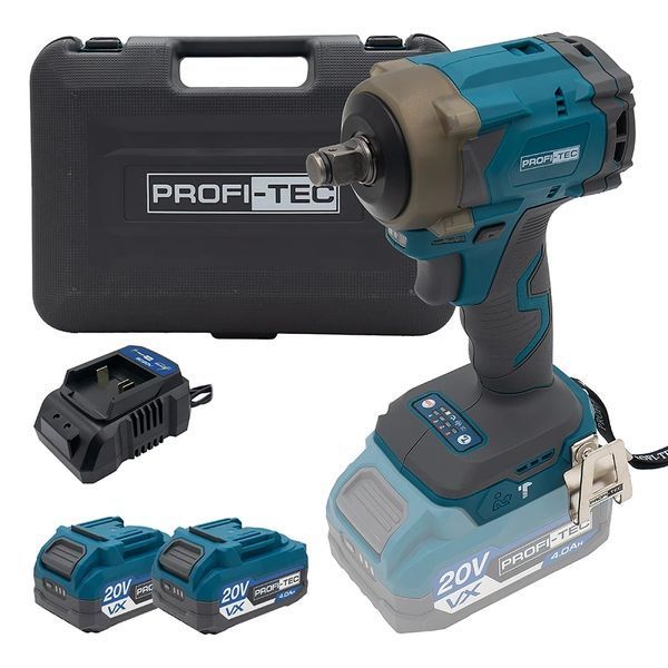 Акумуляторний гайковерт PROFI-TEC PPTW4520 POWERLine (2&times;PT2040VX (4.0 Аг), зарядний пристрій) 007131P фото
