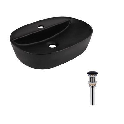 Комплект Qtap Scorpio: Раковина накладна овальна 500x380x120 мм Matt Black + Донний клапан PU03 SD00053436 фото