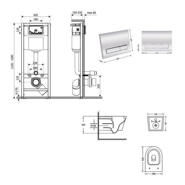 Готове рішення Qtap для ванної кімнати: підвісний унітаз Jay Ultra Quiet 520x360x320 + комплект інсталяції SD00054322 фото