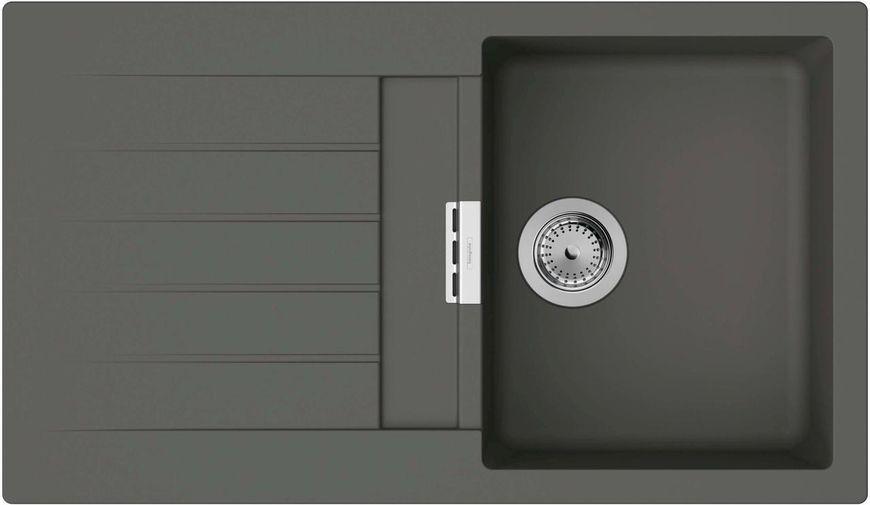 Мийка кухонна Hansgrohe S52, граніт, прямокутник, з крилом, 840х480х190мм, чаша - 1, врізна, сірий камінь 43356290 фото