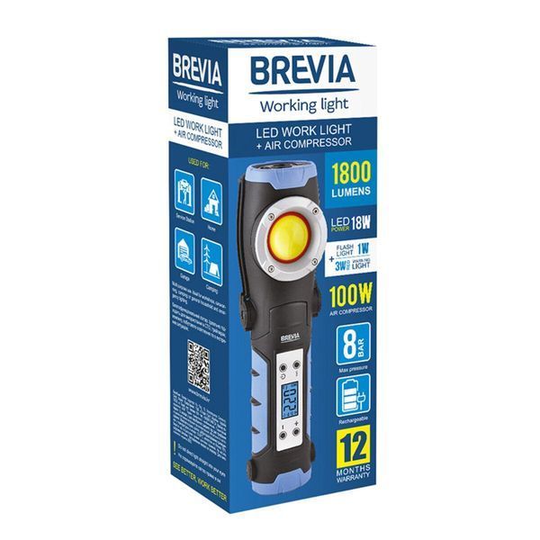 Інспекційна лампа Brevia LED 18 W 1800 lm + компресор 100 W 7800 mAh type-C 11450 11450(L) фото