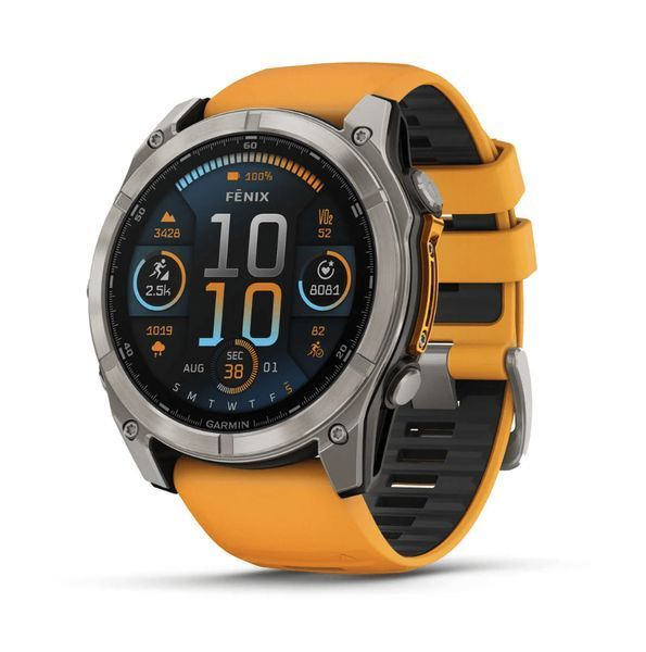 Спортивний годинник Garmin Fenix 8 Amoled 51 мм Sapphire Titanium з оранжевим силіконовим ремінцем 010-02905-11 010-02905-11 фото