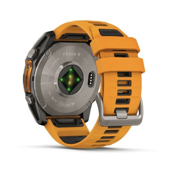 Спортивний годинник Garmin Fenix 8 Amoled 51 мм Sapphire Titanium з оранжевим силіконовим ремінцем 010-02905-11 010-02905-11 фото