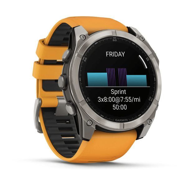 Спортивний годинник Garmin Fenix 8 Amoled 51 мм Sapphire Titanium з оранжевим силіконовим ремінцем 010-02905-11 010-02905-11 фото
