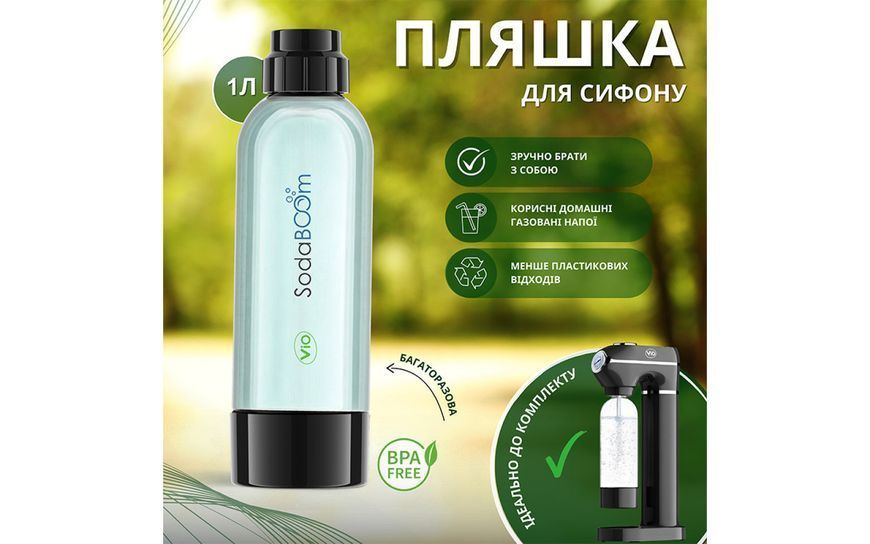 Багаторазова пляшка для газування води в сифоні SB-7006 grey пластикова ViO SodaBoom (1703) 1703 фото