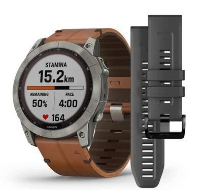 Спортивний годинник Garmin Fenix 8 Amoled 51 мм Sapphire Carbon Grey з коричневим шкіряним ремінцем 010-02905-40 010-02905-40 фото