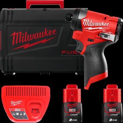 Шуруповерт ударний акумуляторний безщітковий 1/4'' HEX MILWAUKEE, M12 FID2-202Х, 170Нм (зарядний пристрій С12 С, 2 акумулятори М 4933479877 фото