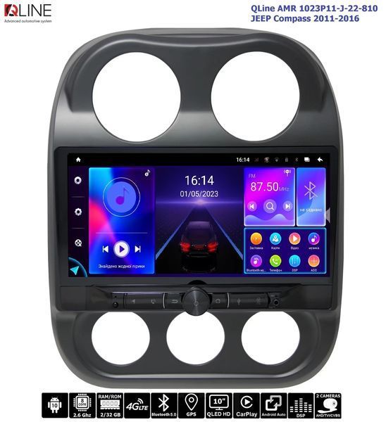 Штатна магнітола QLine AMR 1023P11-J-22-810 10" 2/32 JEEP Compass 2011-2016 / Patriot 2007-2016 34713-car фото