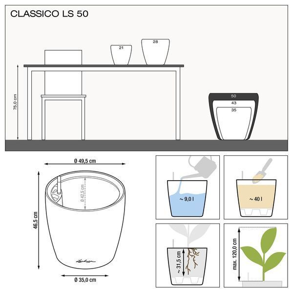 Вазон Lechuzа Classico Premium LS 50, антрацит 16103 фото