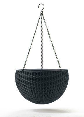 Горщик для рослин Keter Rattan hanging sphere з ланцюжками підвісний, антрацит, 8,6 л 7290106924499 фото