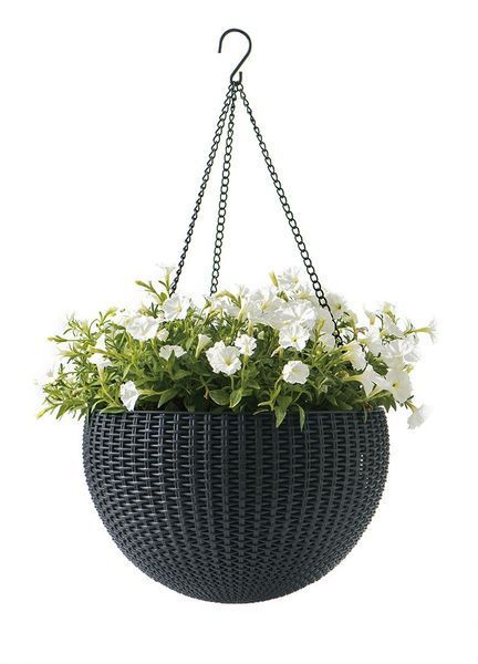 Горщик для рослин Keter Rattan hanging sphere з ланцюжками підвісний, антрацит, 8,6 л 7290106924499 фото