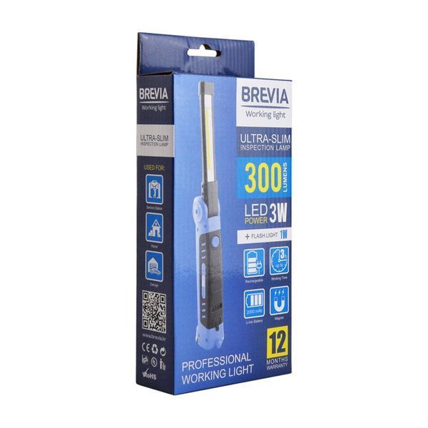 Ліхтар інспекційний Brevia LED Ultra-slim 3W COB+1W LED 300lm, 2000mAh, microUSB 11360(L) фото