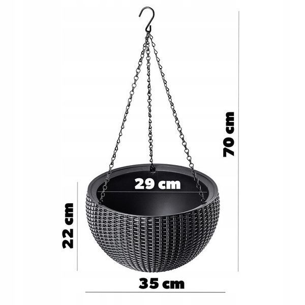 Горщик для рослин Keter Rattan hanging sphere з ланцюжками підвісний, антрацит, 8,6 л 7290106924499 фото