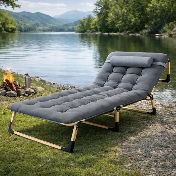 Складний туристичний лежак з матрацом та підголівником (178 &times; 56 &times; 30 см) регульований садовий шезлонг (Сірий) G1280 фото