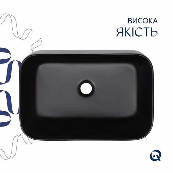 Комплект Qtap Scorpio: Раковина накладна прамокутна 550х390х120 мм Matt Black + Донний клапан PU03 SD00053422 фото