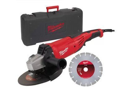 Шліфмашина кутова MILWAUKEE, AG 22-230 E DSET, 2200Вт, діаметр 230мм (алмазний диск, захисний кожух, бічна рукоять, опорна та пр 4933440300 фото