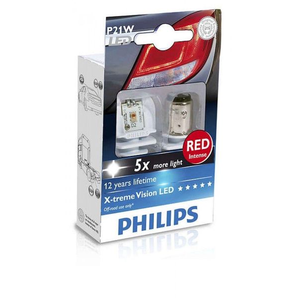 Лампа светодиодная Philips P21W RED 12/24V, 2шт/блистер 12898RX2 22692-car фото