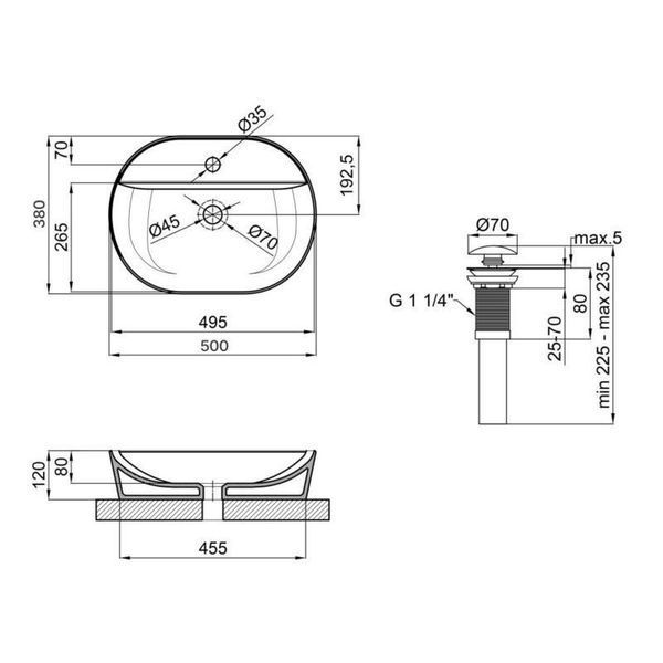 Комплект Qtap Scorpio: Раковина накладна овальна 500x380x120 мм White + Донний клапан PU02 SD00053437 фото