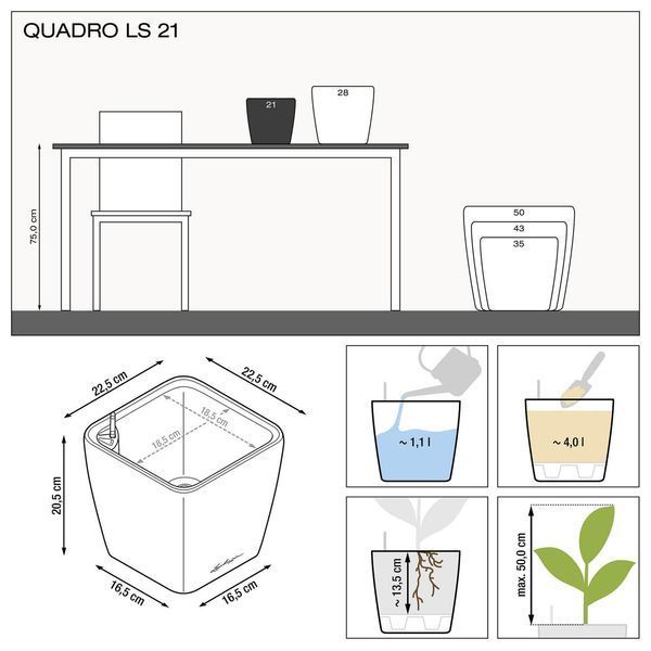 Вазон Lechuza Quadro Premium LS 21, сіро-коричневий 16125 фото