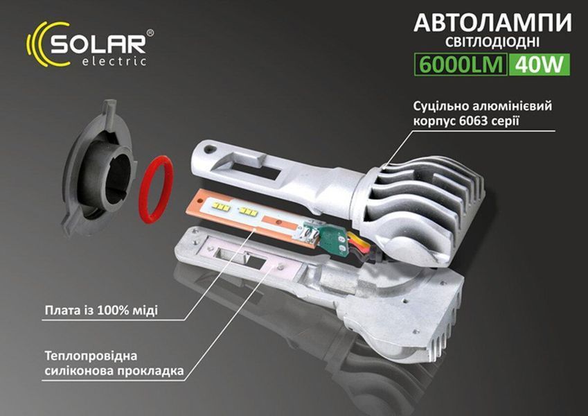 LED автолампа Solar H4 12/24V 6500K 6000Lm 40W Cree Chip 8604(L) фото
