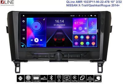 Штатна магнітола QLine AMR 1023P11-NI-22-478А 10" 2/32 NISSAN X-Trail/Qashkai/Rogue 2014+ (з підсилювачем) 34757-car фото