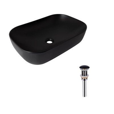 Комплект Qtap Robin: Раковина накладна прамокутна 600x390x150 мм Matt Black + Донний клапан PU03 SD00053420 фото