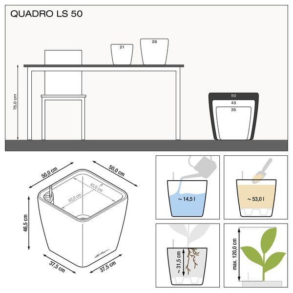 Вазон Lechuzа Quadro Premium LS 50, антрацит 16283 фото