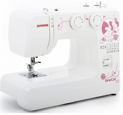 Швейна машина JANOME Sew Cat 57,електромех., 60Вт, 15 шв.оп., петля напівавтомат, білий + рожевий J-CAT-57 фото