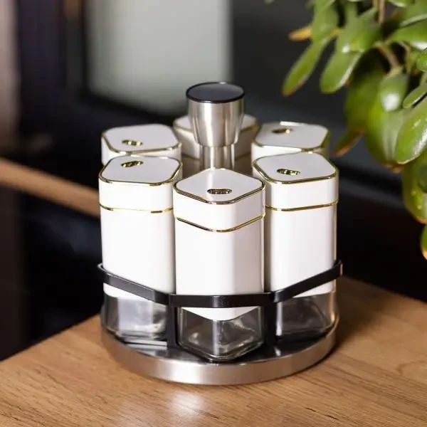 Набір для спецій 6 штуки по 120 мл на підставці білий Yiwu HP-1314 HP-1314 фото