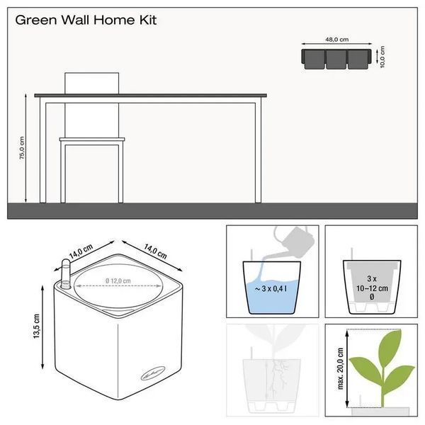 Комплект Lechuza Green Wall Home Kit Color, 48х6х14 см, Білий 13398 фото