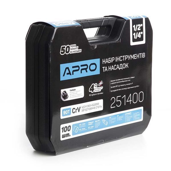Набір насадок і інструментів CrV 1&frasl;4, 1&frasl;2 (90Т) (100 шт.) APRO 074524 074524 фото
