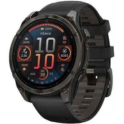 Смарт-годинник Garmin Fenix 8 Amoled 47 мм Sapphire Carbon Grey DLC Titanium with Black/Pebble Grey Silicone Band 010-02904-21 010-02904-21 фото