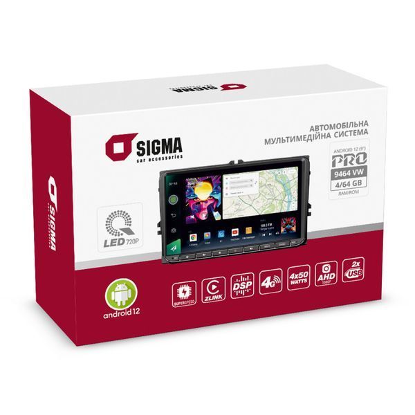 Автомобільна мультимедійна система SIGMA PRO 9464 VW ANDROID 12 4+64 Gb 4G DSP (9") 36814 фото