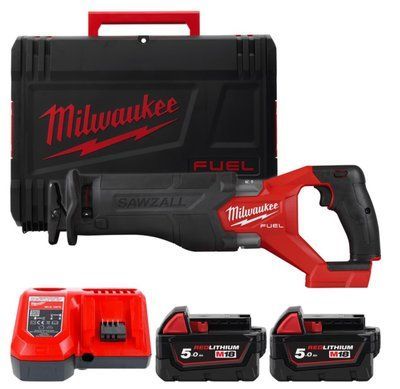 Пила шабельна акумуляторна безщіткова MILWAUKEE, M18 FHZ-502X (зарядний пристрій M12-18 FC, 2 акумулятори М18 В5 5Аг, полотно, H 4933478291 фото