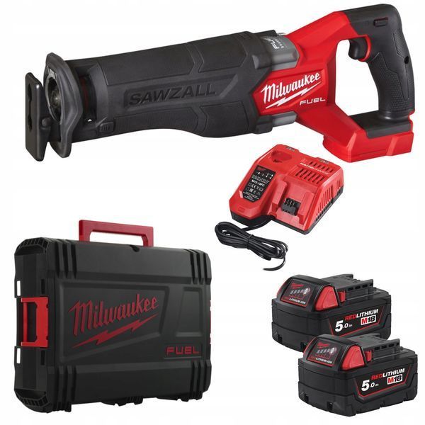 Пила шабельна акумуляторна безщіткова MILWAUKEE, M18 FHZ-502X (зарядний пристрій M12-18 FC, 2 акумулятори М18 В5 5Аг, полотно, H 4933478291 фото