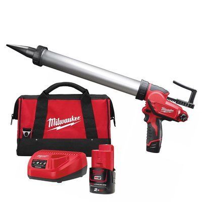 Пістолет для герметиків акумуляторний MILWAUKEE, M12 PCG/600A-201B, 600мл (зарядний пристрій С12 С, 1 акумулятор М12 В2 2Ач, алю 4933441670 фото