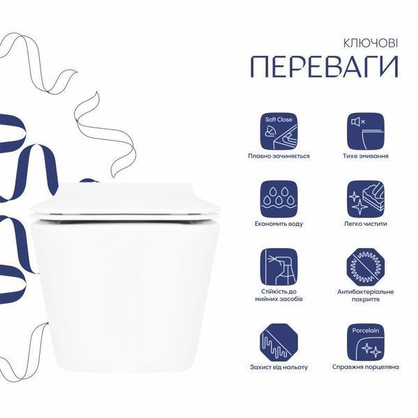 Унітаз підвісний Qtap Crow безобідковий з сідінням Soft-close QT05335170W SD00036222 фото