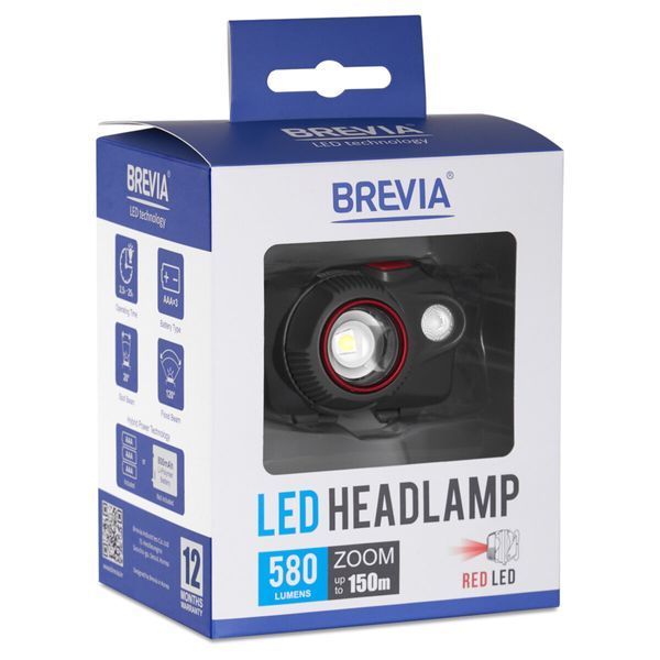 Ліхтар налобний Brevia 580Lm, Focus Control, 3xAAA, IP64 білий/червоний 14580FRAX1(L) фото
