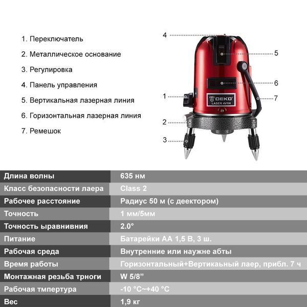 Лазерний рівень DEKO 12166 5 ліній 12166(log) фото